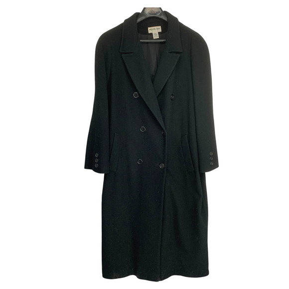 Vintage Y2K Preston & York Sz 16 Black Wool Cashmere Double Breasted Long Coat - Picture 2 of 7